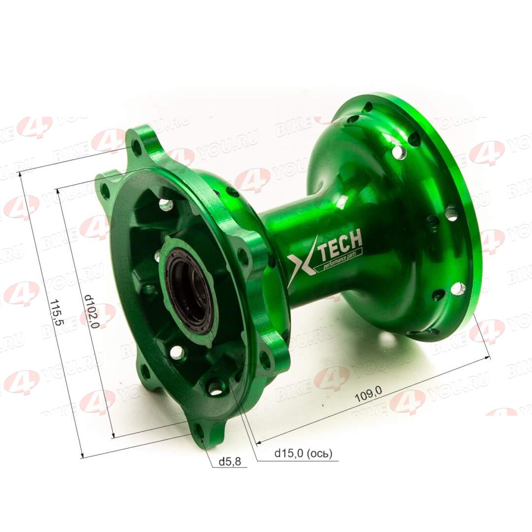 Ступица передняя CNC (R21" d=15mm) зеленая X-TECH Ступица передняя CNC (R21" d=15mm) зеленая X-TECH